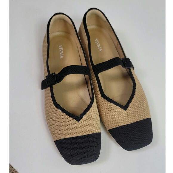 VIVAIA Square-Toe Mary-Jane (Margot Mary-Jane) in Nude Peach/Black, sz 41.5/10 - Picture 1 of 15